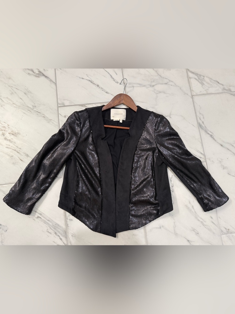 Anthropologie Black Sequin Cropped Blazer - Picture 2 of 3